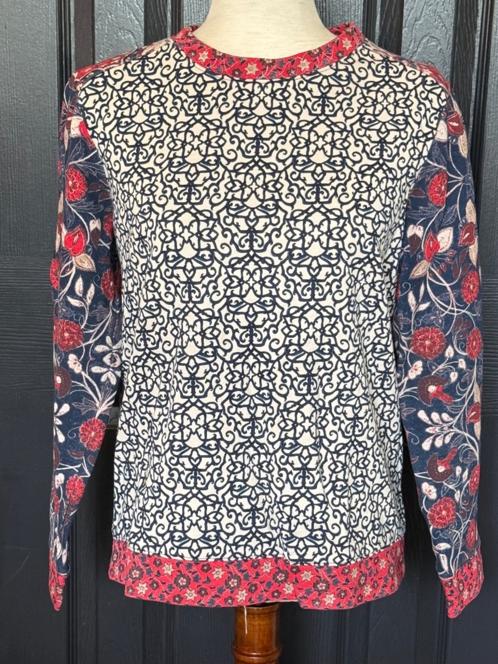 Tory Burch Women's Cotton Tapestry Long Sleeve Crew Sweater